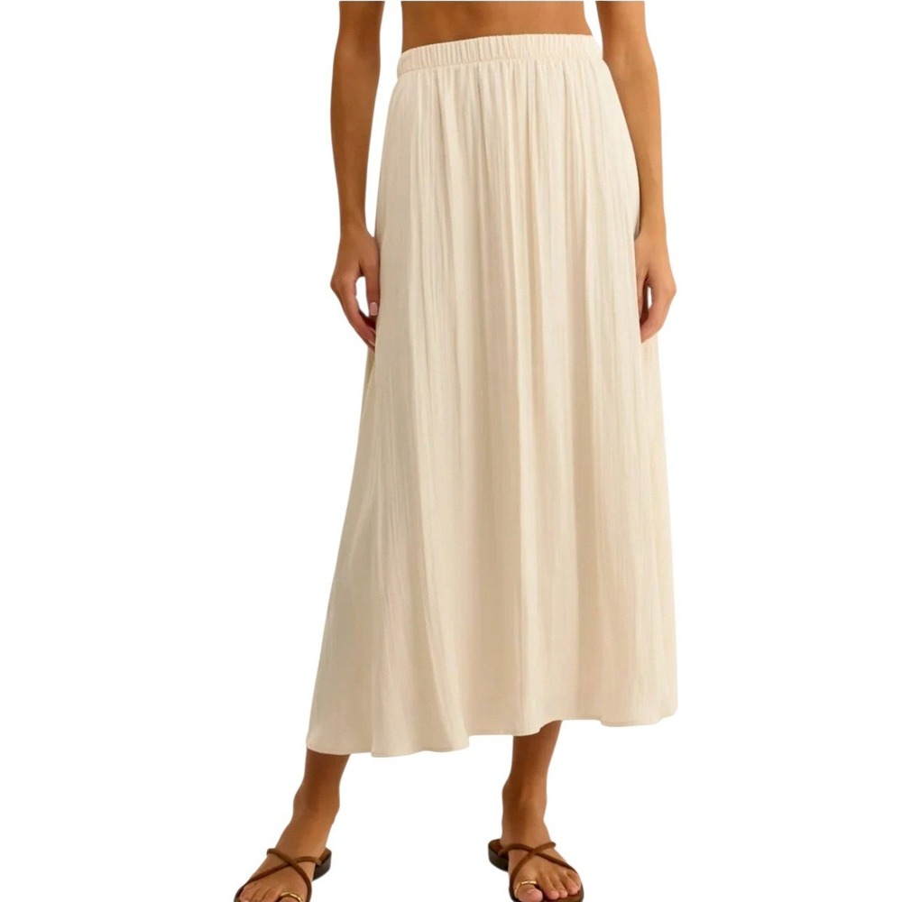 Z Supply Kahleese Crinkle Maxi Skirt Cream Ivory Lg Womens Boho Casual Ethereal